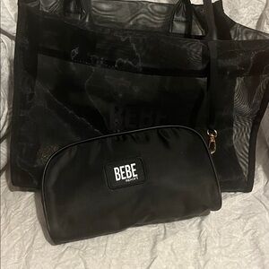 New Without Tags Bebe Black Mesh Tote with Matching Pouch